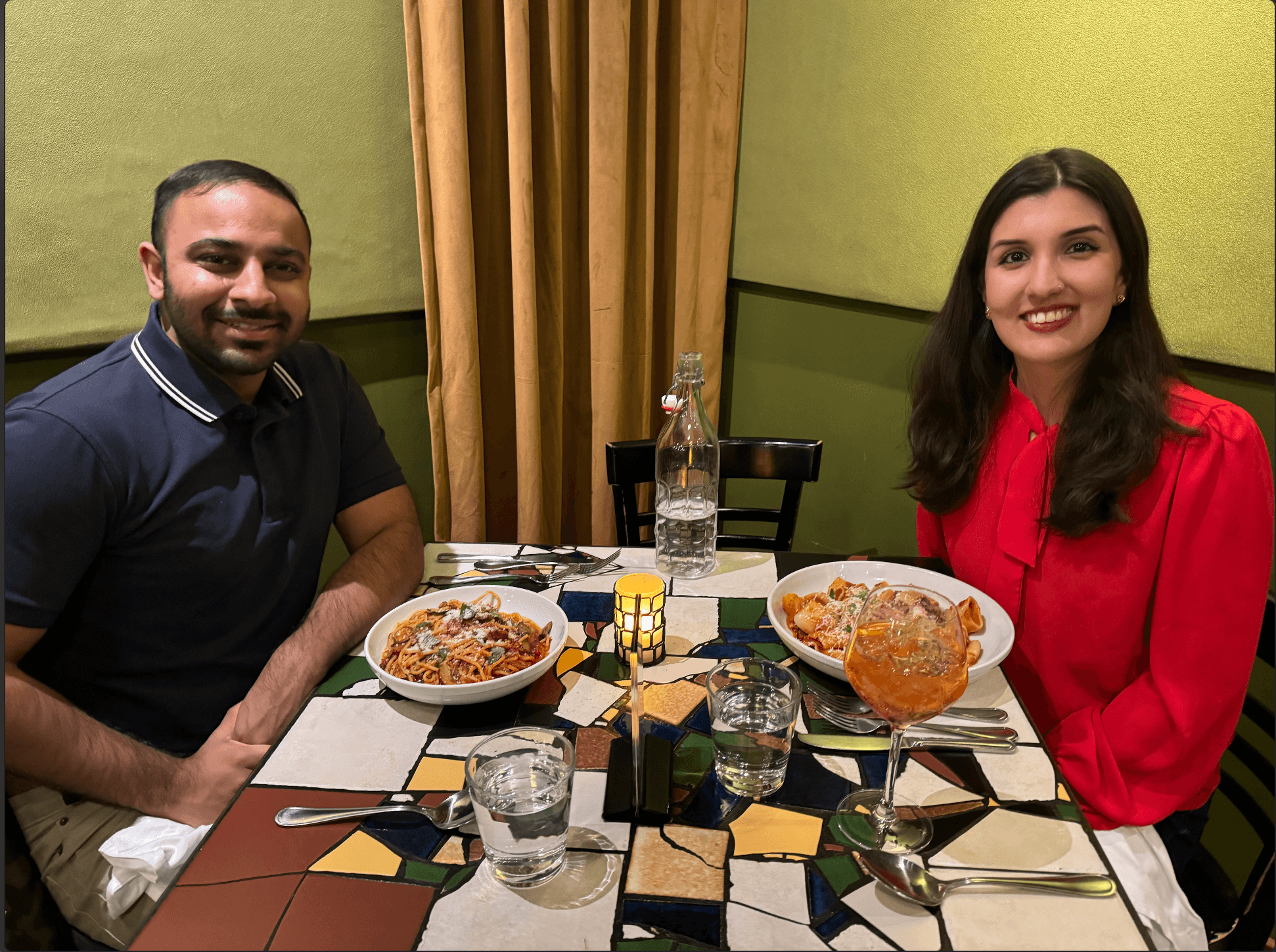 Simran and Parth enjoying dinner together
